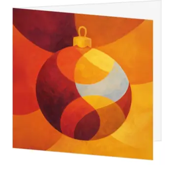 kerstkaart met moderne kerstbal in warme tinten