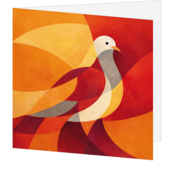 Kerstkaart met moderne vogel in warme kleuren