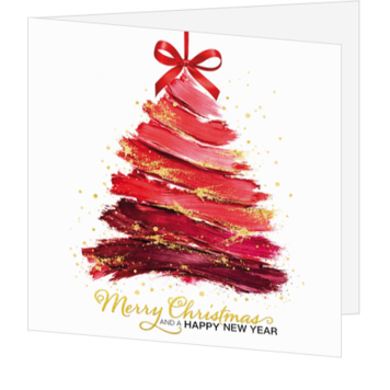 Moderne kerstkaart met rode kerstboom