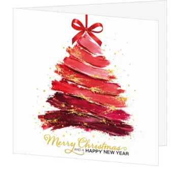Moderne kerstkaart met rode kerstboom