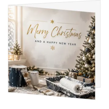 Luxe kerstkaart met kerstboom en gouden feestwens