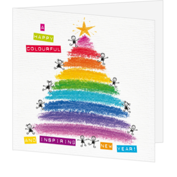 Kerstkaart met kleurrijke kerstboom