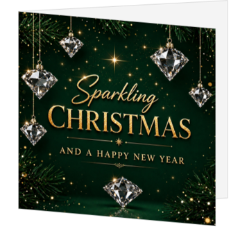 Luxe kerstkaart met diamanten en gouden accenten