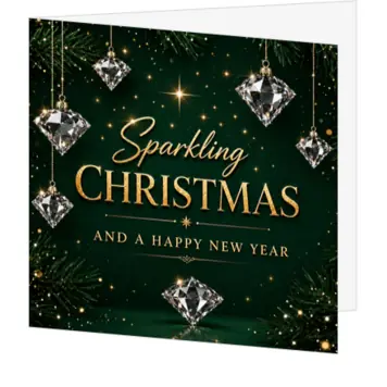 Luxe kerstkaart met diamanten en gouden accenten
