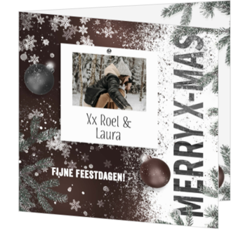 Kerstkaart met polaroid foto en winterse uitstraling
