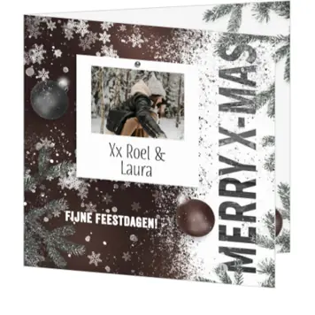 Kerstkaart met polaroid foto en winterse uitstraling