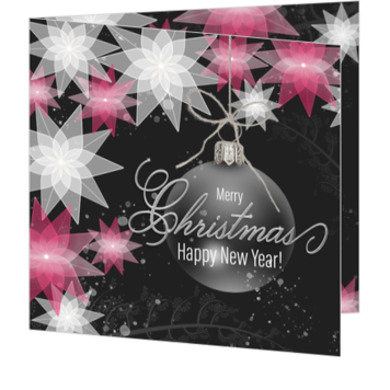 Stijlvolle kerstkaart met kerststerren en kerstbal