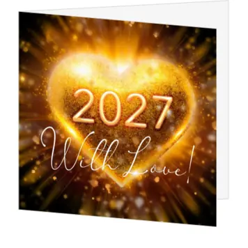 kerstkaart met goud hart en warme lichtgloed
