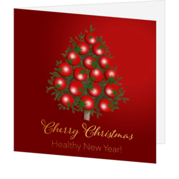 Originele kerstkaart met kerstboom van cherrytomaten