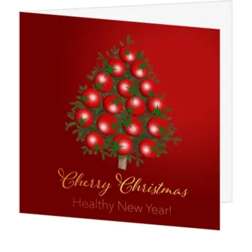 Originele kerstkaart met kerstboom van cherrytomaten