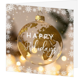 Kerstkaart met gouden wereldbol kerstbal
