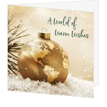 Internationale kerstkaart met gouden wereldbol