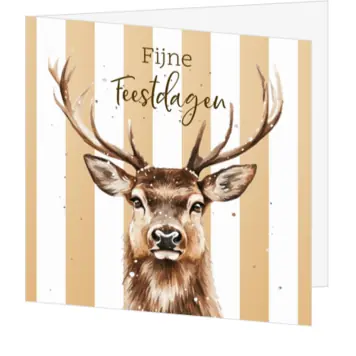 Kerstkaart rendier met goud strepen patroon
