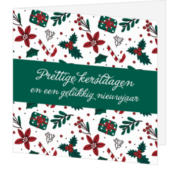 Kerstkaart patroon met cadeaus, zuurstokken en kerststerren