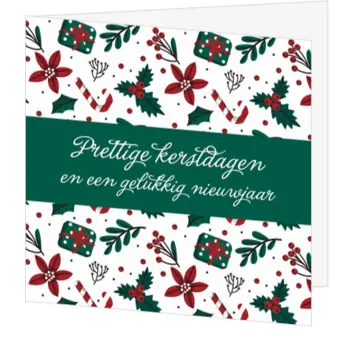 Kerstkaart patroon met cadeaus, zuurstokken en kerststerren