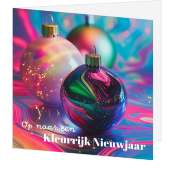 Kerstkaart kleurrijke glanzende kerstballen