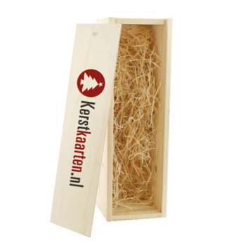 Kerstgeschenk in enkel wijnkistje met bedrukking