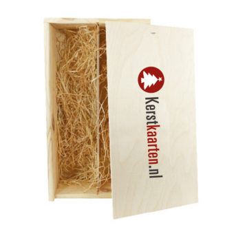 Kerstgeschenk in dubbel wijnkistje met bedrukking