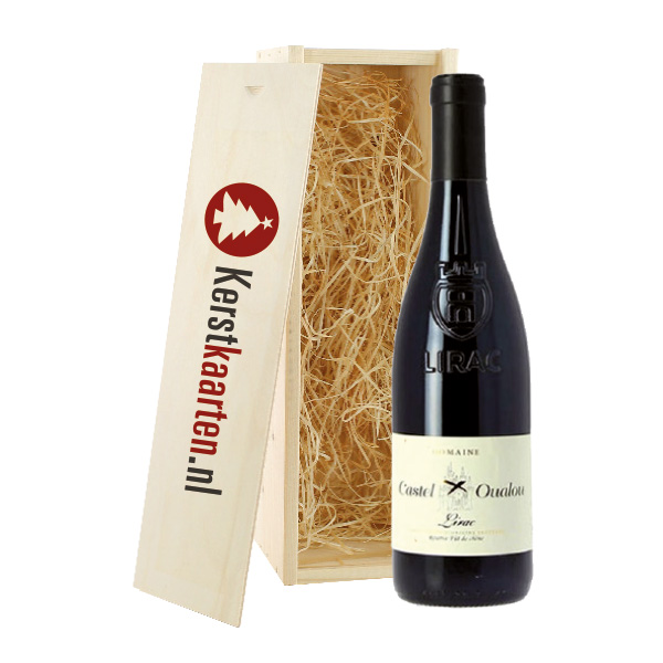 Wijnkist met fles rode wijn - Castel Oualou Lirac Réserve Fût de chêne 2019