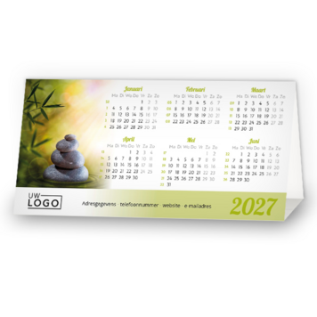 Kerstkaart kalender 2027 met groene natuursfeer