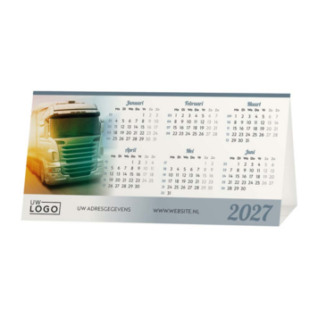 Kerstkaart met kalender 2027 en vrachtwagen