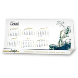 kerstkaart met kalender en blauwe kunstillustratie