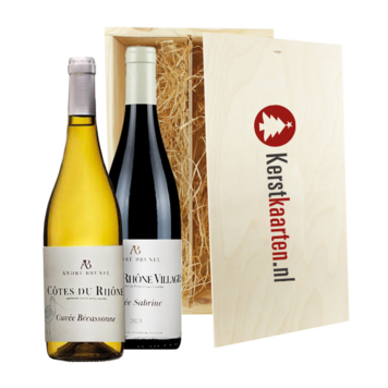 Kerstgeschenk in dubbel wijnkistje met bedrukking