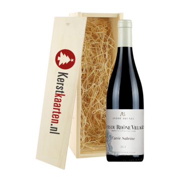 Kerstgeschenk in bedrukt wijnkistje enkel